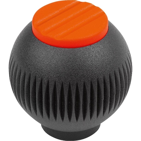 Spherical Knob Size:2, D1=32 D=M08, Thermoplastic Black Ral7021, Comp:Steel, Cap:Orange Ral 2004